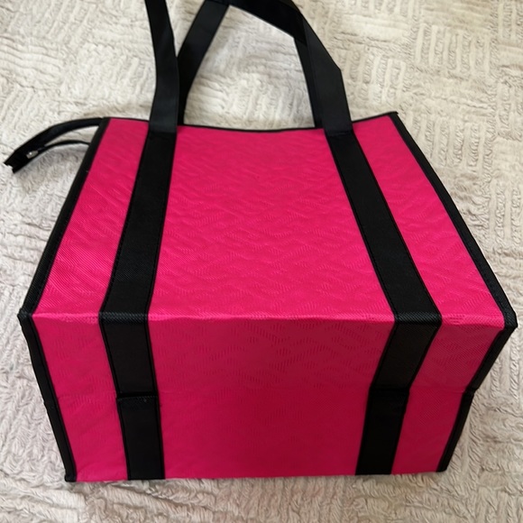 New reusable insulated shopping tote bag with zipper closure pink & black - Picture 15 of 16